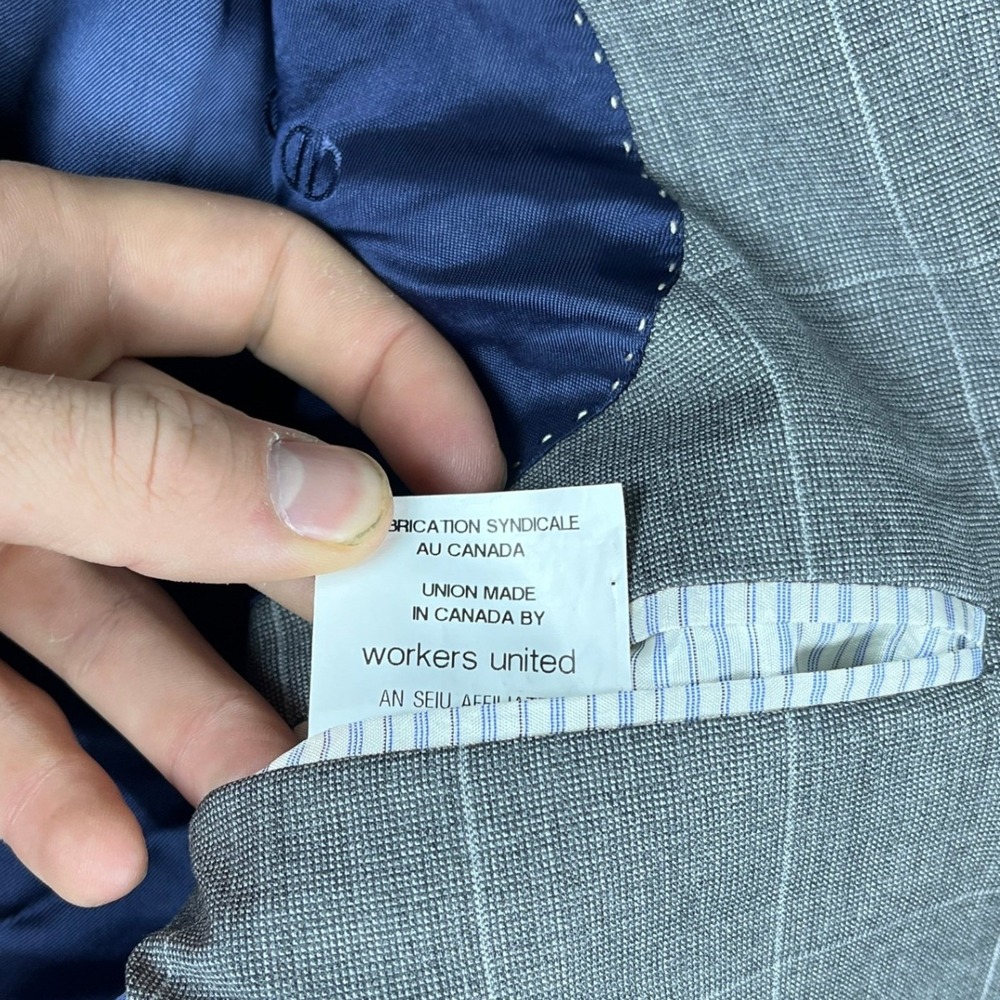 David Donahue Mens 48R Grey Windowpane 100% Wool Sport Coat Made in Canada - Picture 5 of 14